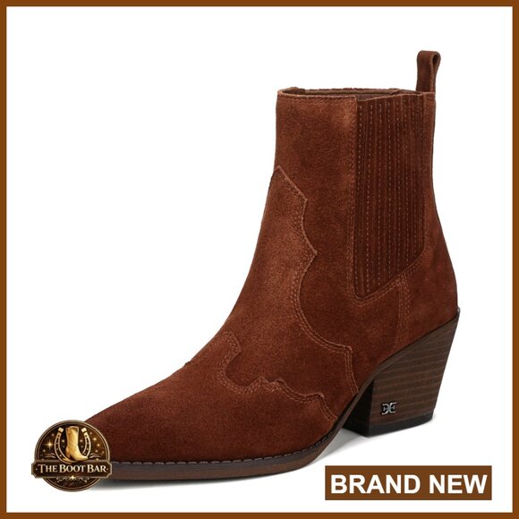 Shoes - Leather Ankle Booties with 2.3 Inch Heel, Pull-On Closure